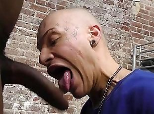 Tattooed white guy rides black cock in prison