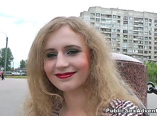 Cute blonde gets banged pov style in the park
