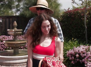 Long haired mature with a hairy cunt, superb backyard porn with her neighbor